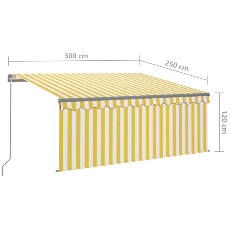 Ręcznie zwijana markiza z zasłoną, 3x2,5 m, żółto-biała