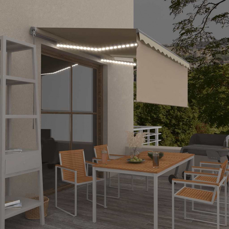 Ręcznie zwijana markiza z zasłoną i LED, 3x2,5 m, kremowa