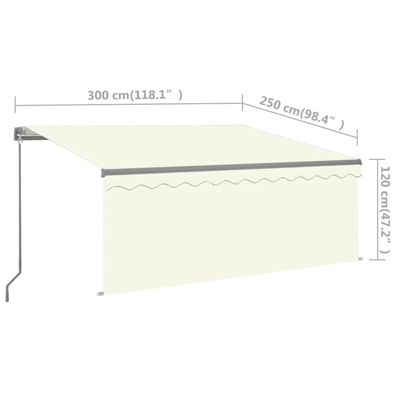 Ręcznie zwijana markiza z zasłoną i LED, 3x2,5 m, kremowa