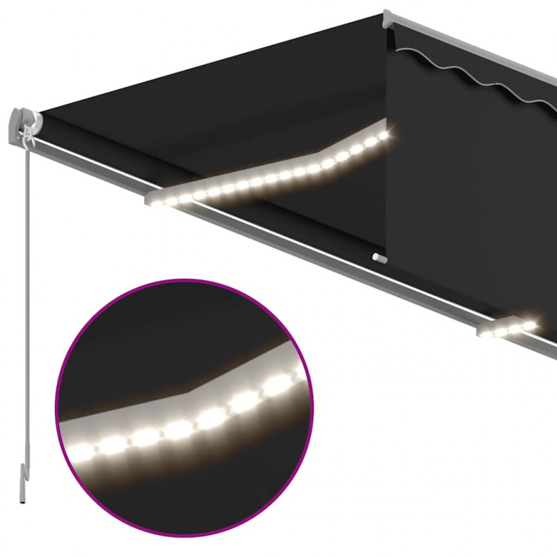 Ręcznie zwijana markiza z zasłoną i LED, 3x2,5 m, antracytowa
