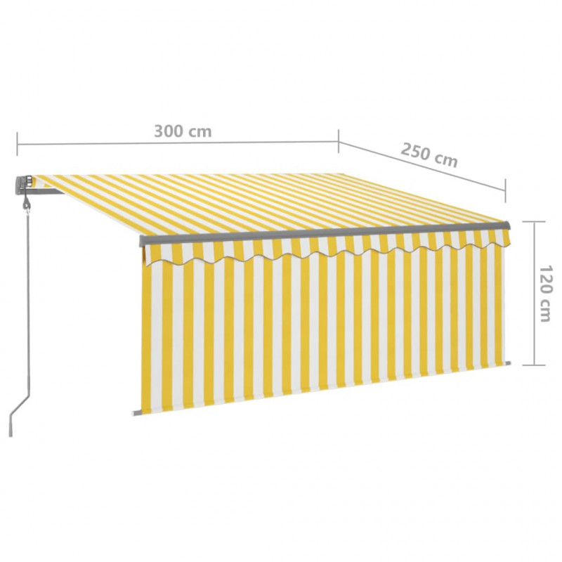 Automatycznie zwijana markiza z zasłoną, 3x2,5 m, żółto-biała