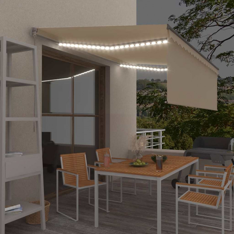 Ręcznie zwijana markiza z zasłoną i LED, 4x3 m, kremowa
