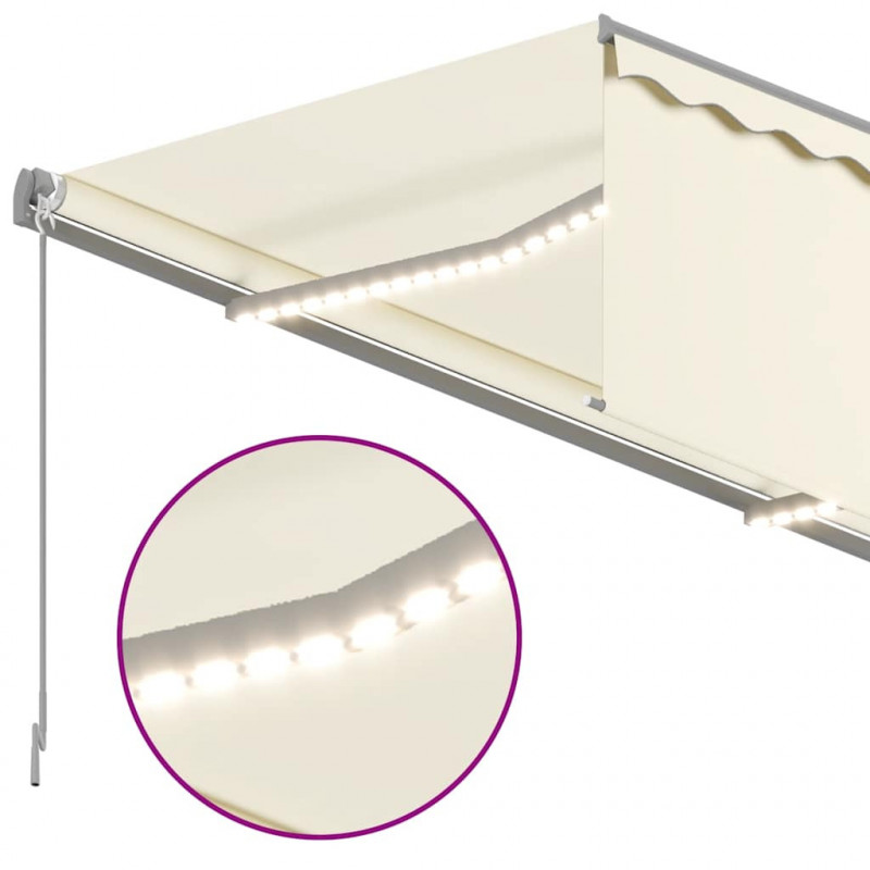 Ręcznie zwijana markiza z zasłoną i LED, 4x3 m, kremowa