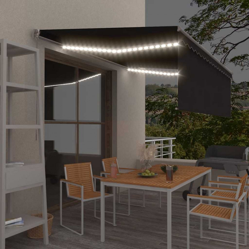 Ręcznie zwijana markiza z zasłoną i LED, 4,5x3 m, antracytowa