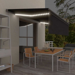 Ręcznie zwijana markiza z zasłoną i LED, 5x3 m, antracytowa