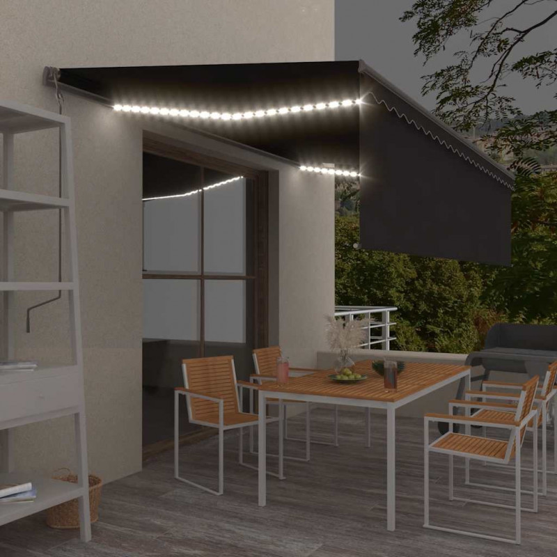 Ręcznie zwijana markiza z zasłoną i LED, 5x3 m, antracytowa