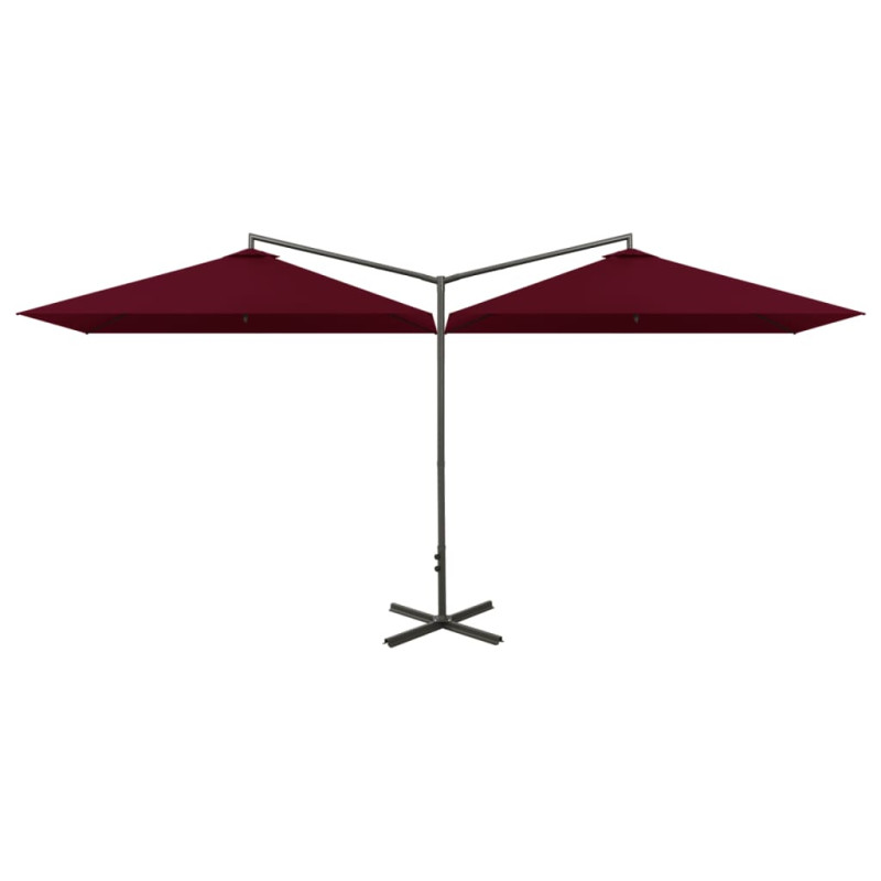 Podwójny parasol ogrodowy, stalowy słupek, bordowy, 600x300 cm