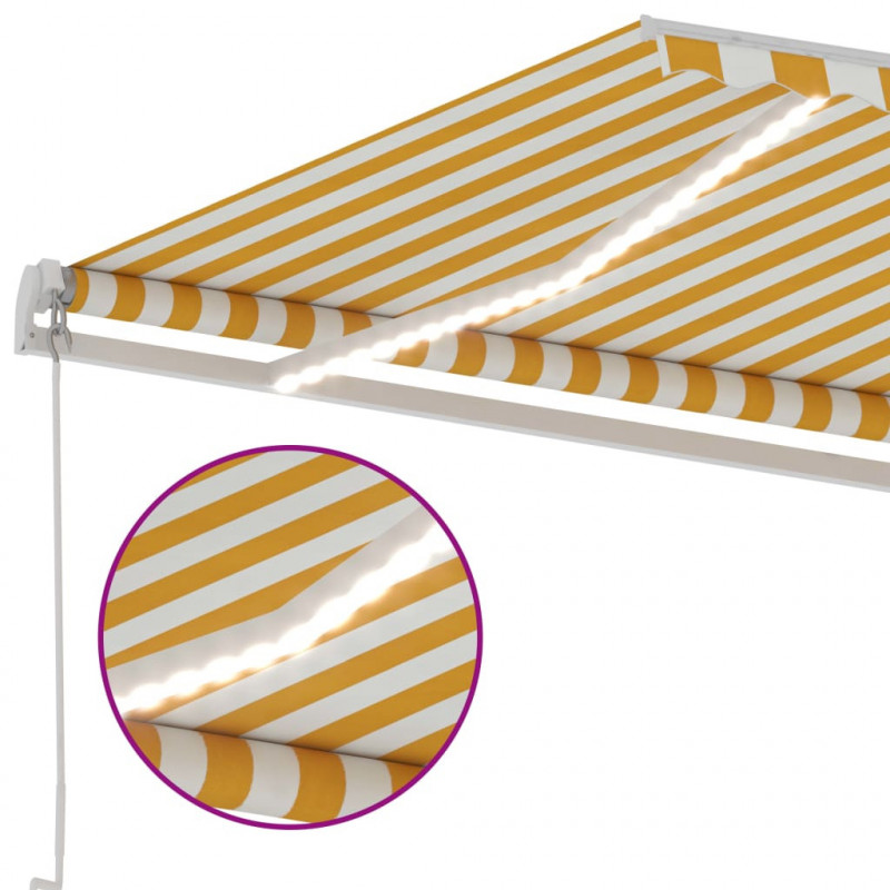 Ręcznie zwijana markiza z LED, 300 x 250 cm, żółto-biała