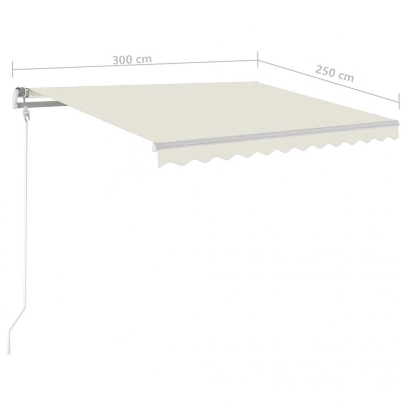 Ręcznie zwijana markiza z LED, 3x2,5 m, kremowa