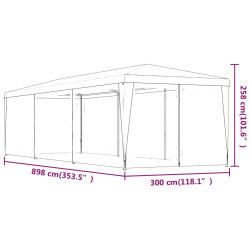 Namiot imprezowy z 8 ścianami z siatki, czerwony, 3x9 m, HDPE