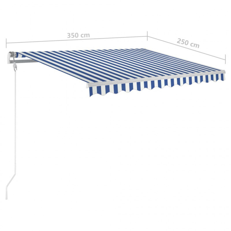 Ręcznie zwijana markiza z LED, 3,5x2,5 m, niebiesko-biała