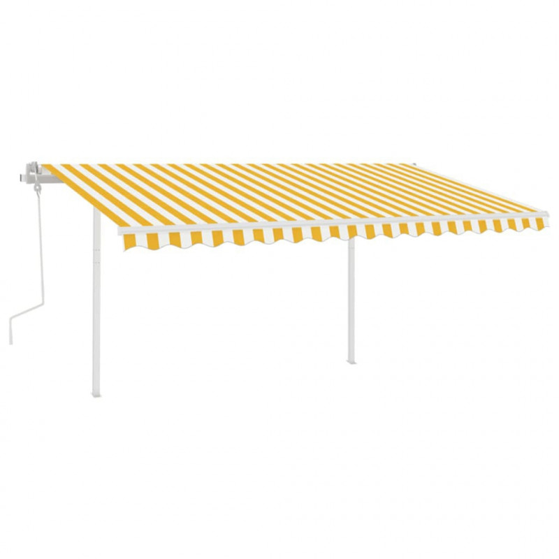 Ręcznie zwijana markiza z LED, 4,5x3 m, żółto-biała