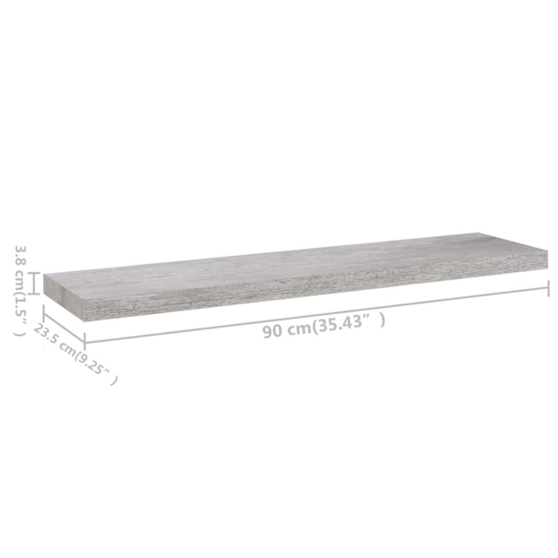 Półki ścienne, 2 szt., szarość betonu, 90x23,5x3,8 cm, MDF