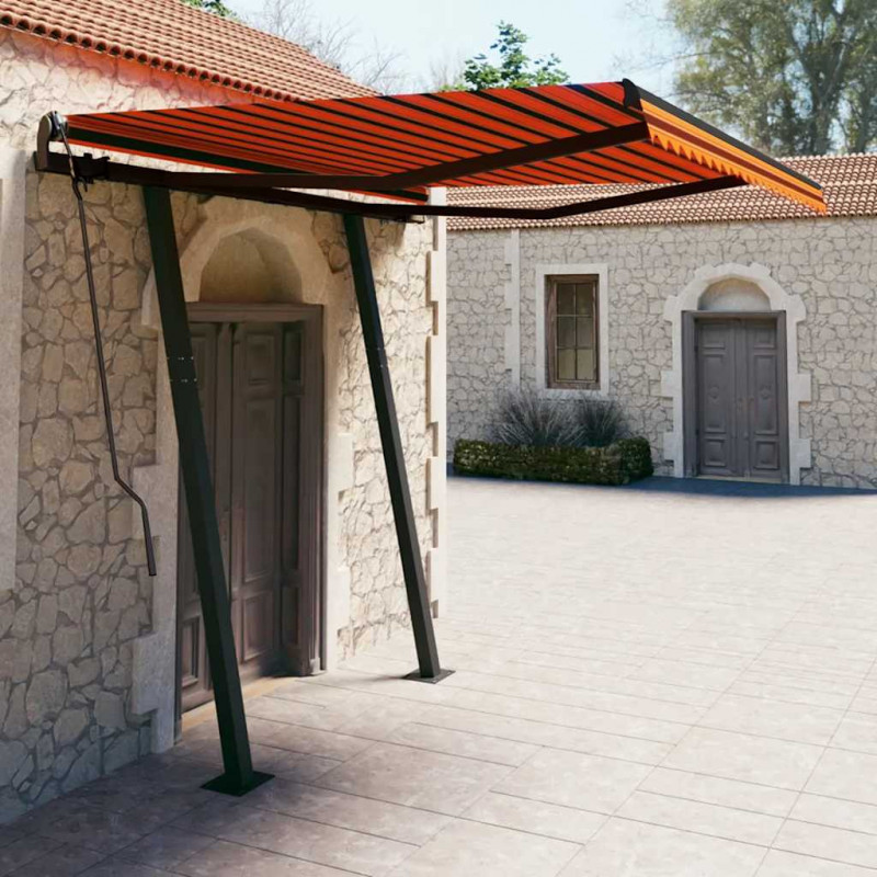 Ręcznie zwijana markiza ze słupkami, 3,5x2,5 m, pomarańcz/brąz