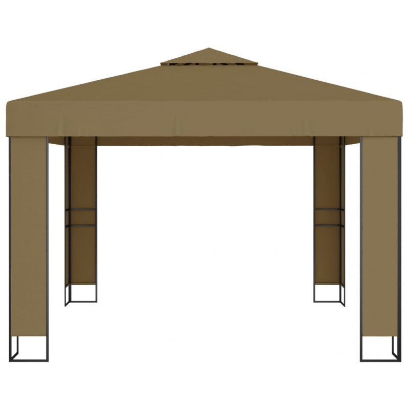 Altana z podwójnym dachem i sznurem lampek LED 3x3x2,7 m, taupe