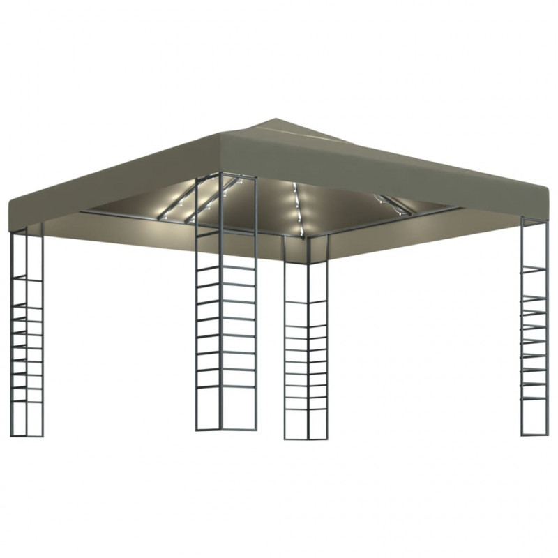 Altana ze sznurem lampekLED, 3x3 m, taupe