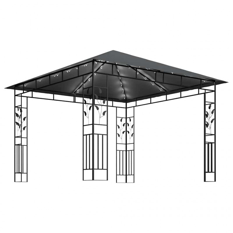 Altana z moskitierą i sznurem lampek LED, 3x3x2,73 m, antracyt