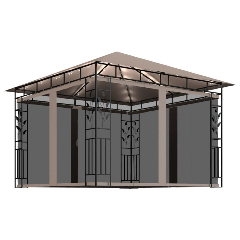 Altana z moskitierą i sznurem lampek LED, 3x3x2,73 cm, taupe