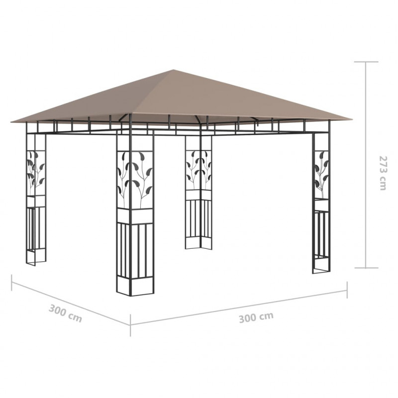 Altana z moskitierą i sznurem lampek LED, 3x3x2,73 cm, taupe