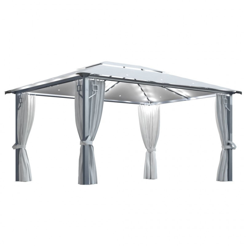 Altana z zasłonami i lampkami LED, 4x3 m, kremowa, aluminium