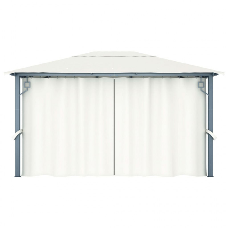 Altana z zasłonami i lampkami LED, 4x3 m, kremowa, aluminium