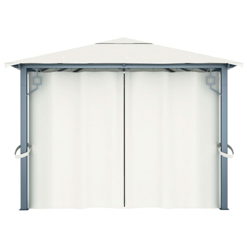 Altana z zasłonami i lampkami LED, 4x3 m, kremowa, aluminium