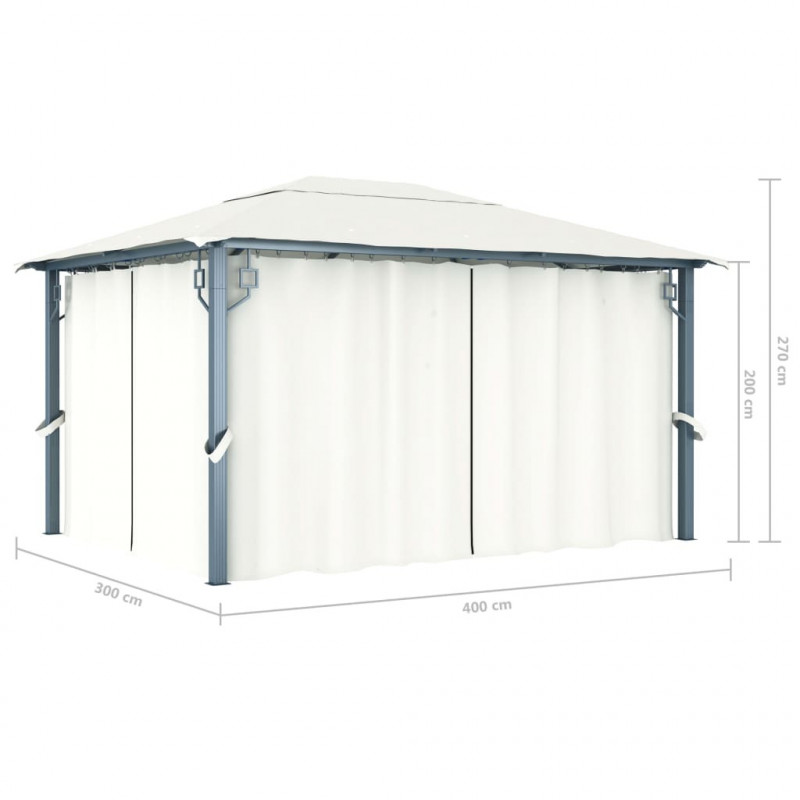 Altana z zasłonami i lampkami LED, 4x3 m, kremowa, aluminium