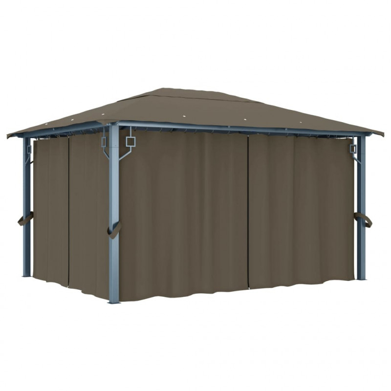 Altana z zasłonami i lampkami LED, 4x3 m, taupe, aluminium