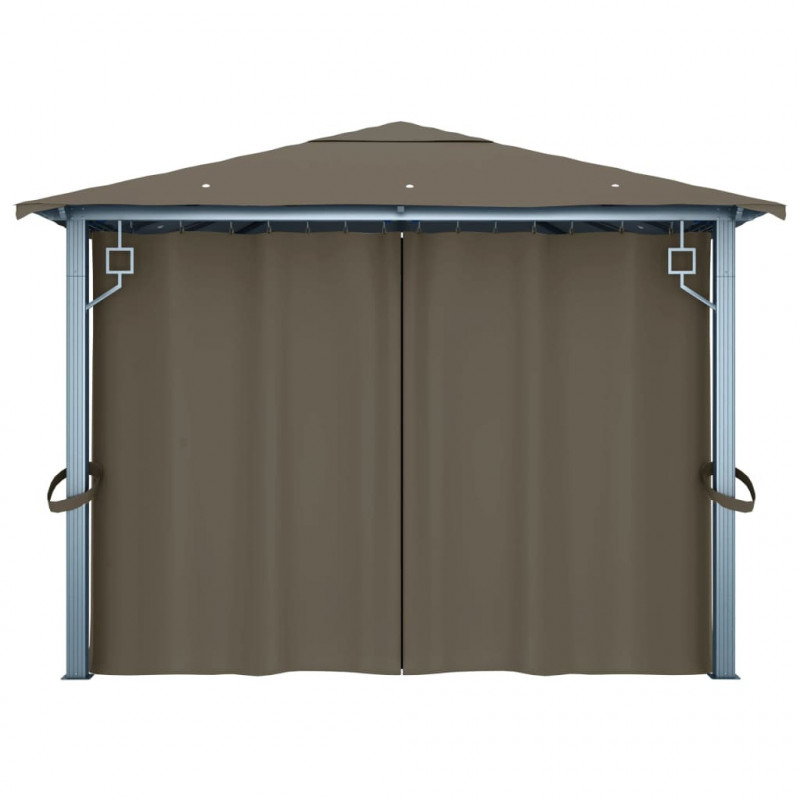 Altana z zasłonami i lampkami LED, 4x3 m, taupe, aluminium