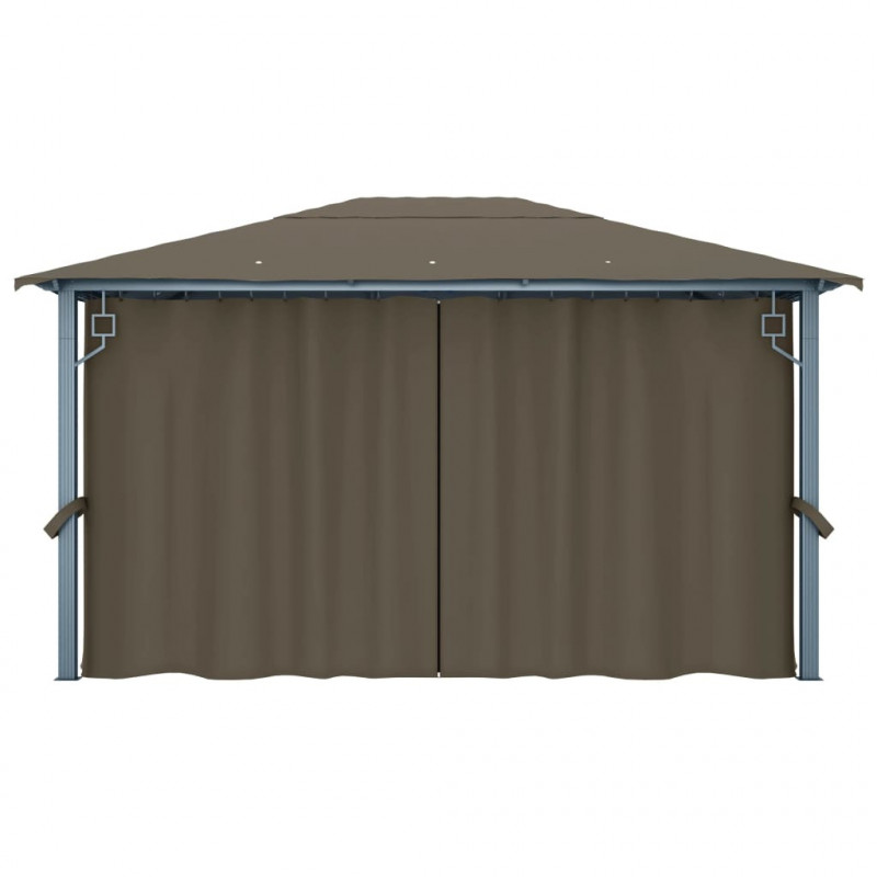 Altana z zasłonami i lampkami LED, 4x3 m, taupe, aluminium