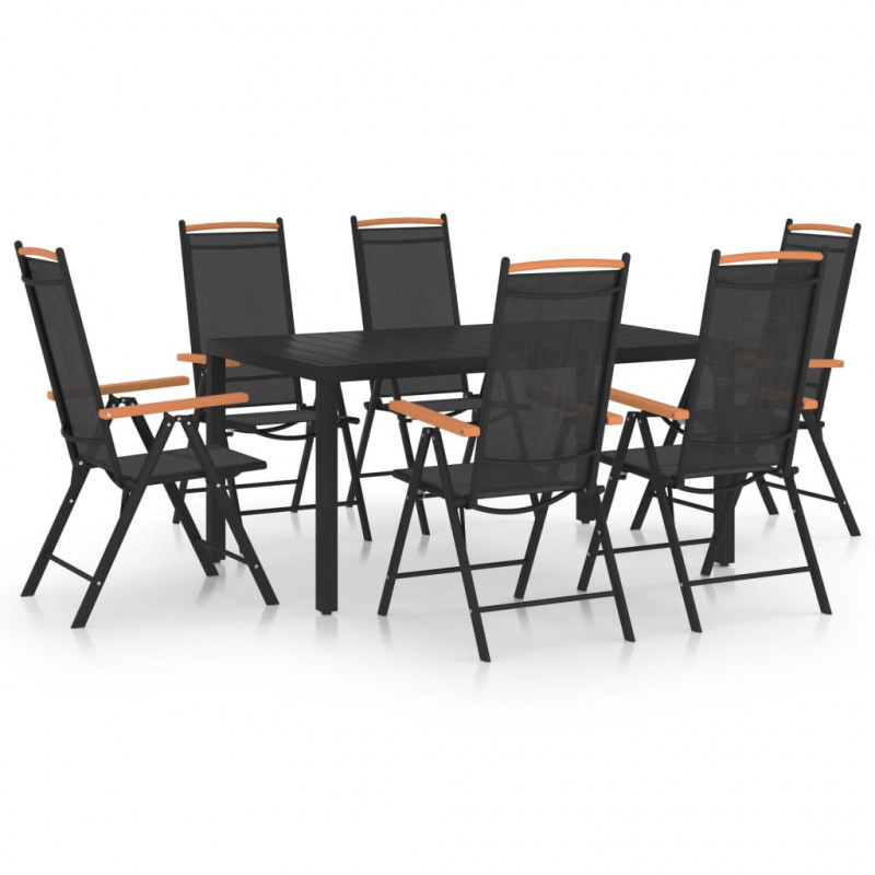 7-częściowy zestaw mebli ogrodowych, aluminium, czarny