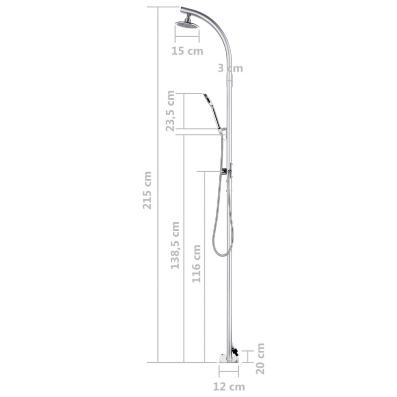 Prysznic ogrodowy z szarą podstawą, 220 cm, aluminium