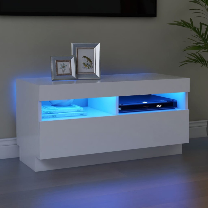 Szafka pod TV z oświetleniem LED, biała, 80x35x40 cm