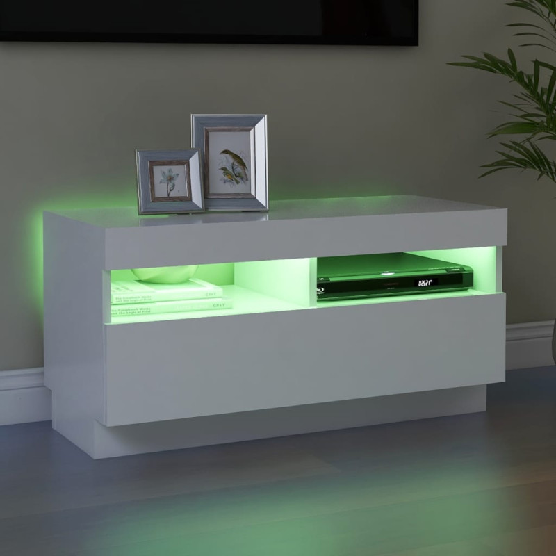 Szafka pod TV z oświetleniem LED, biała, 80x35x40 cm