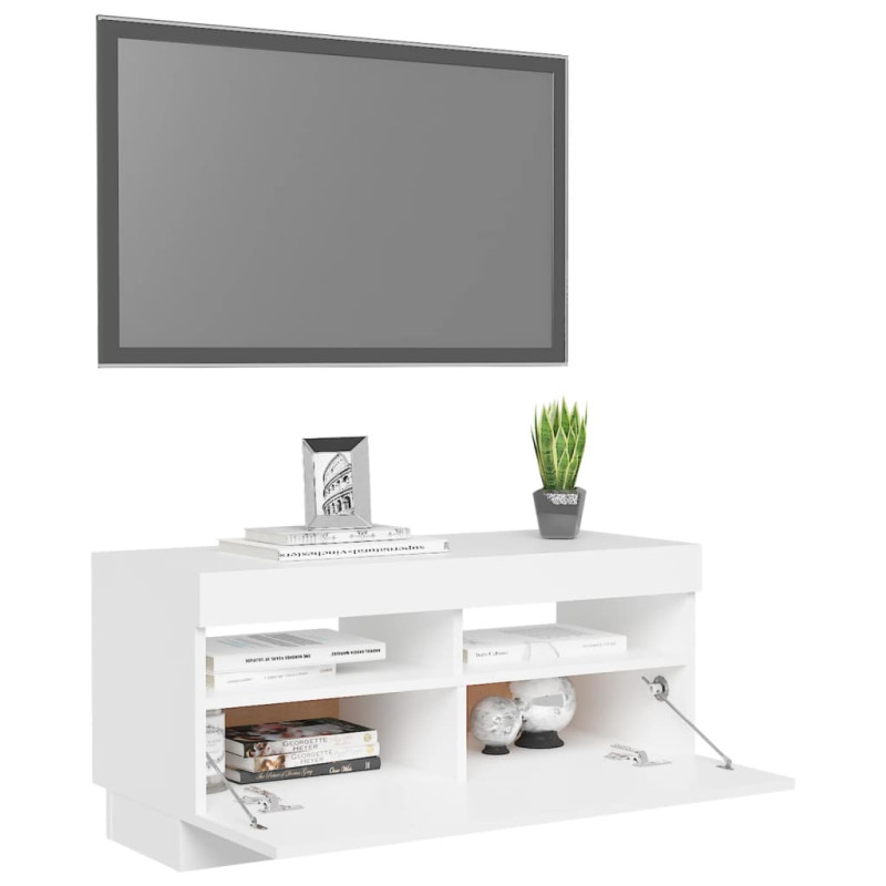 Szafka pod TV z oświetleniem LED, biała, 80x35x40 cm