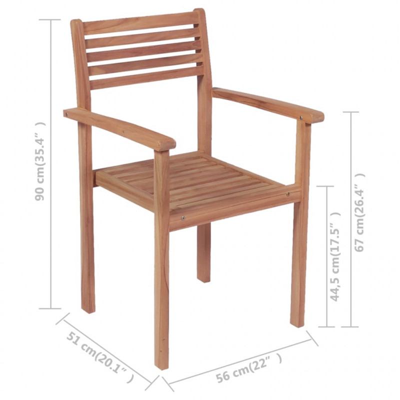 Sztaplowane krzesła ogrodowe z poduszkami, 6 szt., tekowe