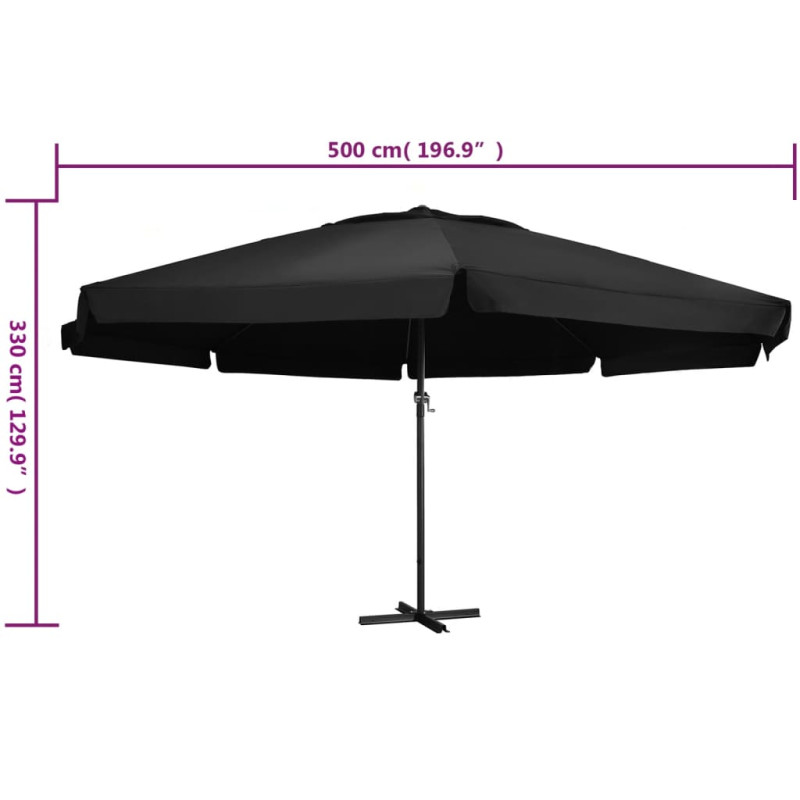 Parasol ogrodowy na aluminiowym słupku, 600 cm, czarny