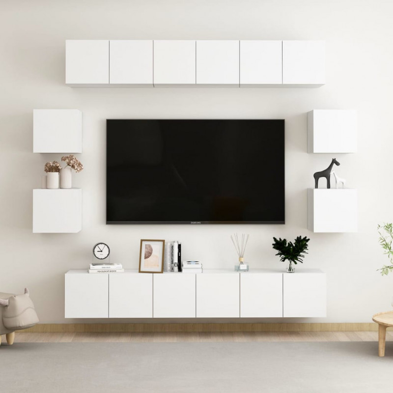 10-cz. zestaw szafek TV, biały, materiał drewnopochodny
