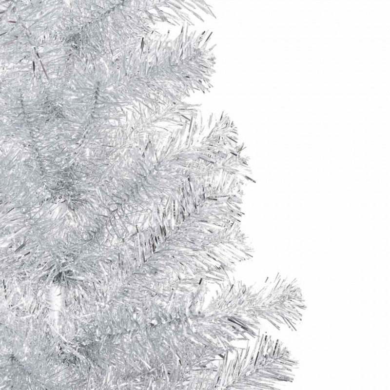 Sztuczna choinka z lampkami i bombkami, srebrna, 150 cm, PET