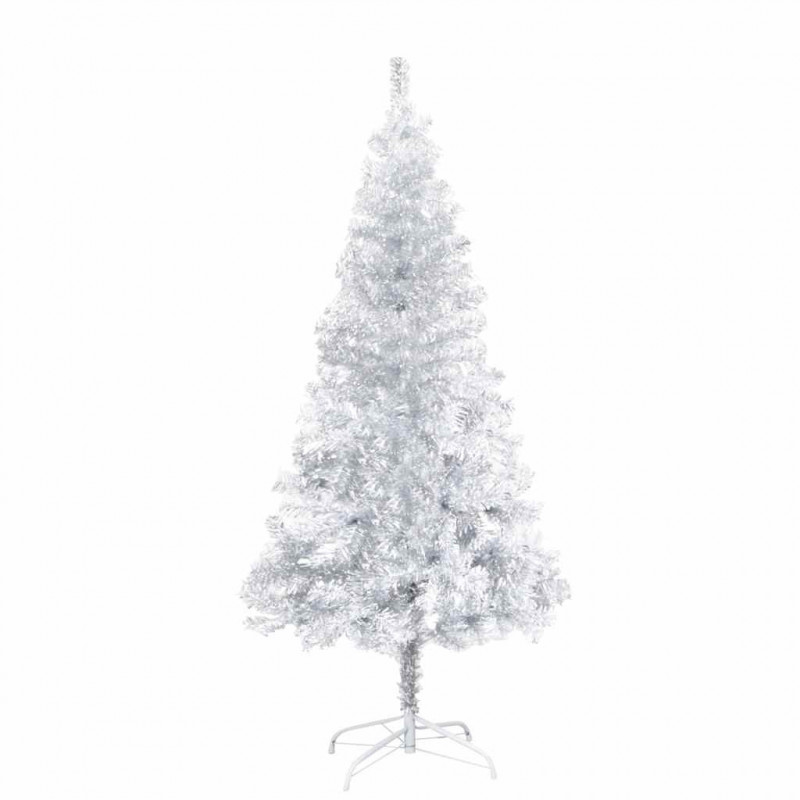 Sztuczna choinka z lampkami i bombkami, srebrna, 150 cm, PET