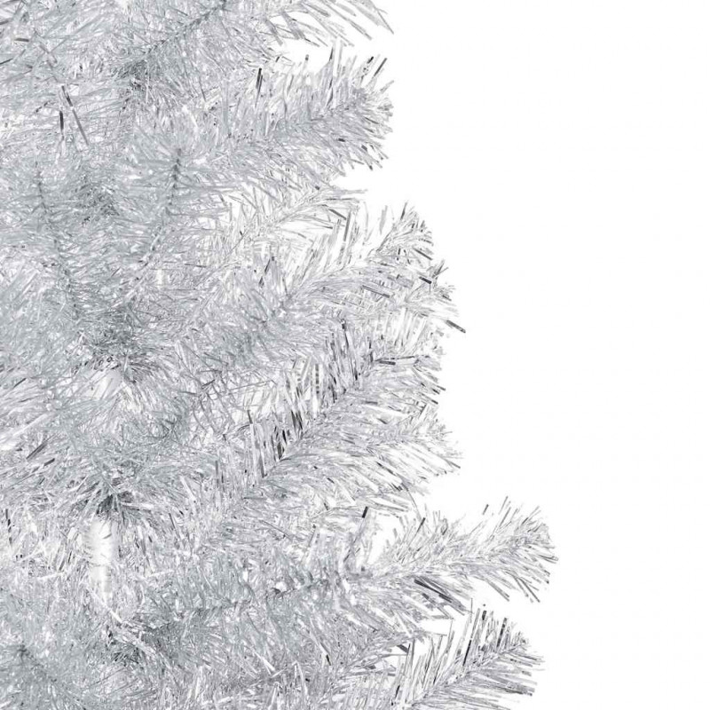 Sztuczna choinka z lampkami i bombkami, srebrna, 150 cm, PET