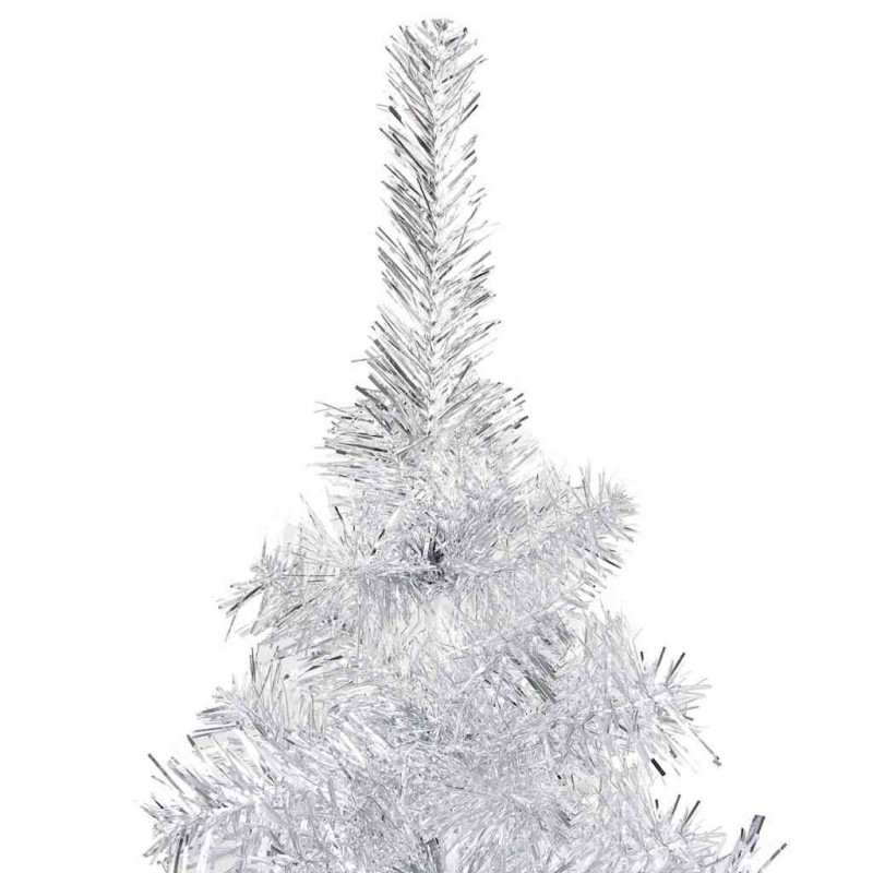 Sztuczna choinka z lampkami i bombkami, srebrna, 120 cm, PET