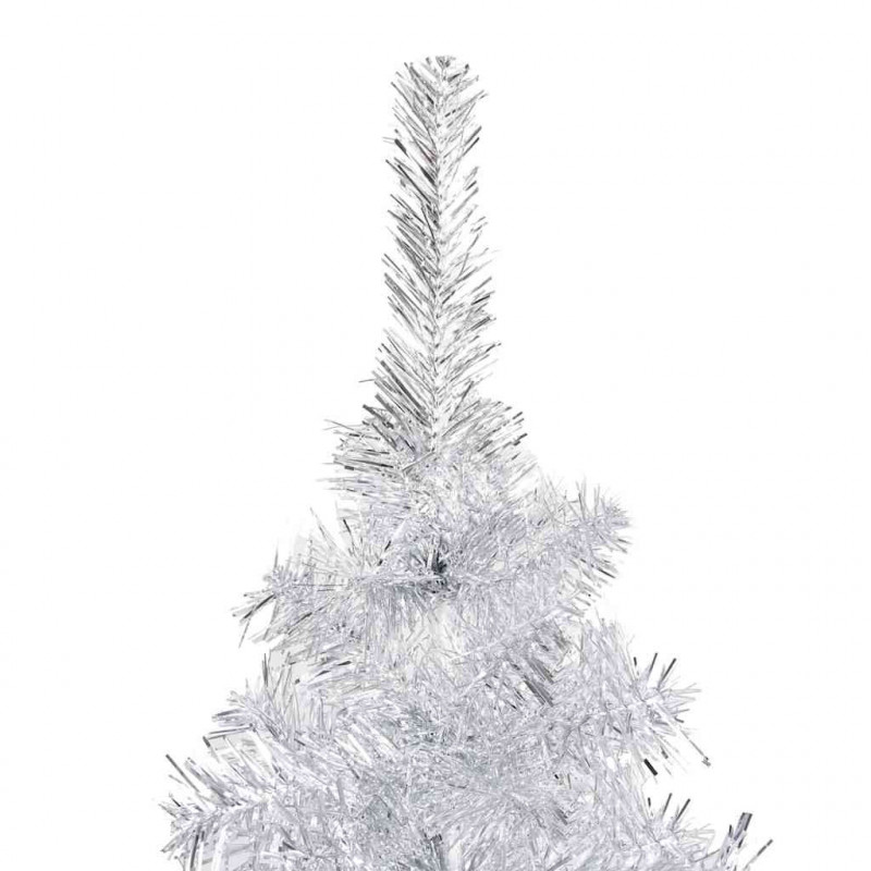 Sztuczna choinka z lampkami i bombkami, srebrna, 150 cm, PET