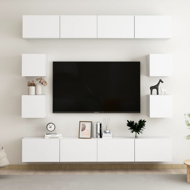 8-cz. zestaw szafek TV, biały, materiał drewnopochodny