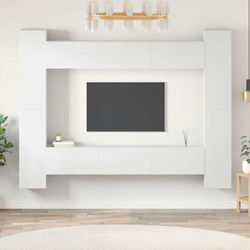 10-cz. zestaw szafek TV, biały, materiał drewnopochodny