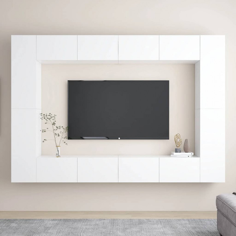 8-cz. zestaw szafek TV, biały, materiał drewnopochodny
