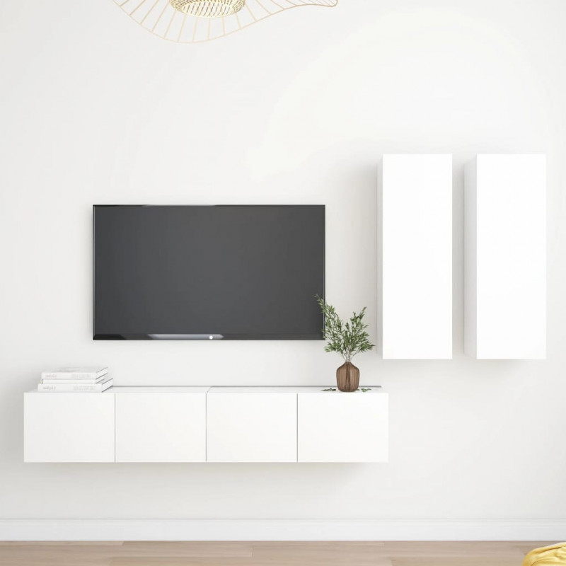 4-cz. zestaw szafek TV, biały, materiał drewnopochodny