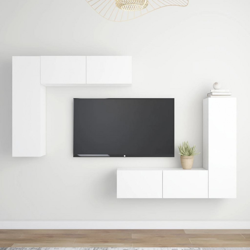 4-cz. zestaw szafek TV, biały, materiał drewnopochodny