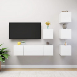 6-cz. zestaw szafek TV, biały, materiał drewnopochodny