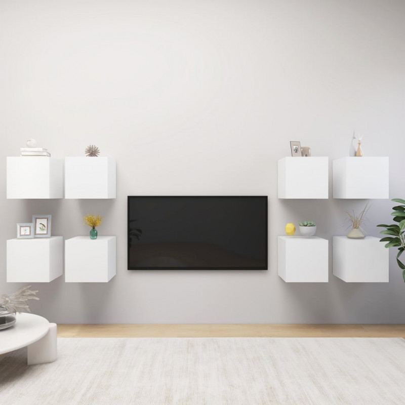 Wiszące szafki TV, 8 szt., białe, 30,5 x 30 x 30 cm